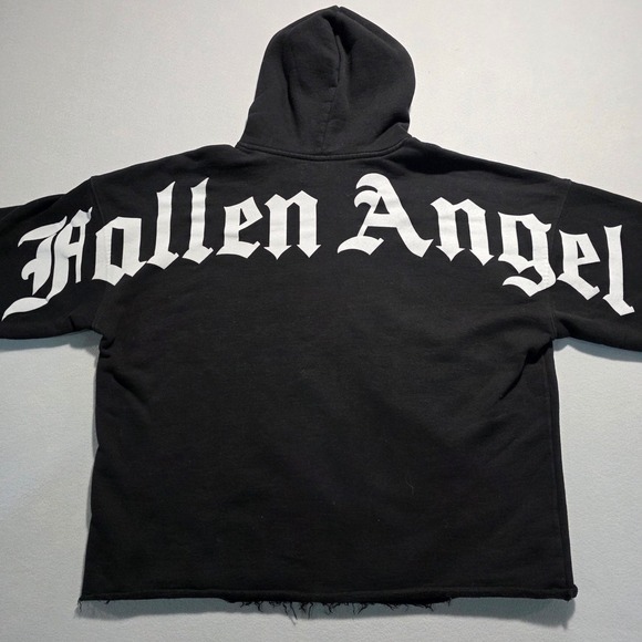 ROKUSTUDIO Fallen Angel Graphic Hoodie Black Rhinestone Wings Spider Size S